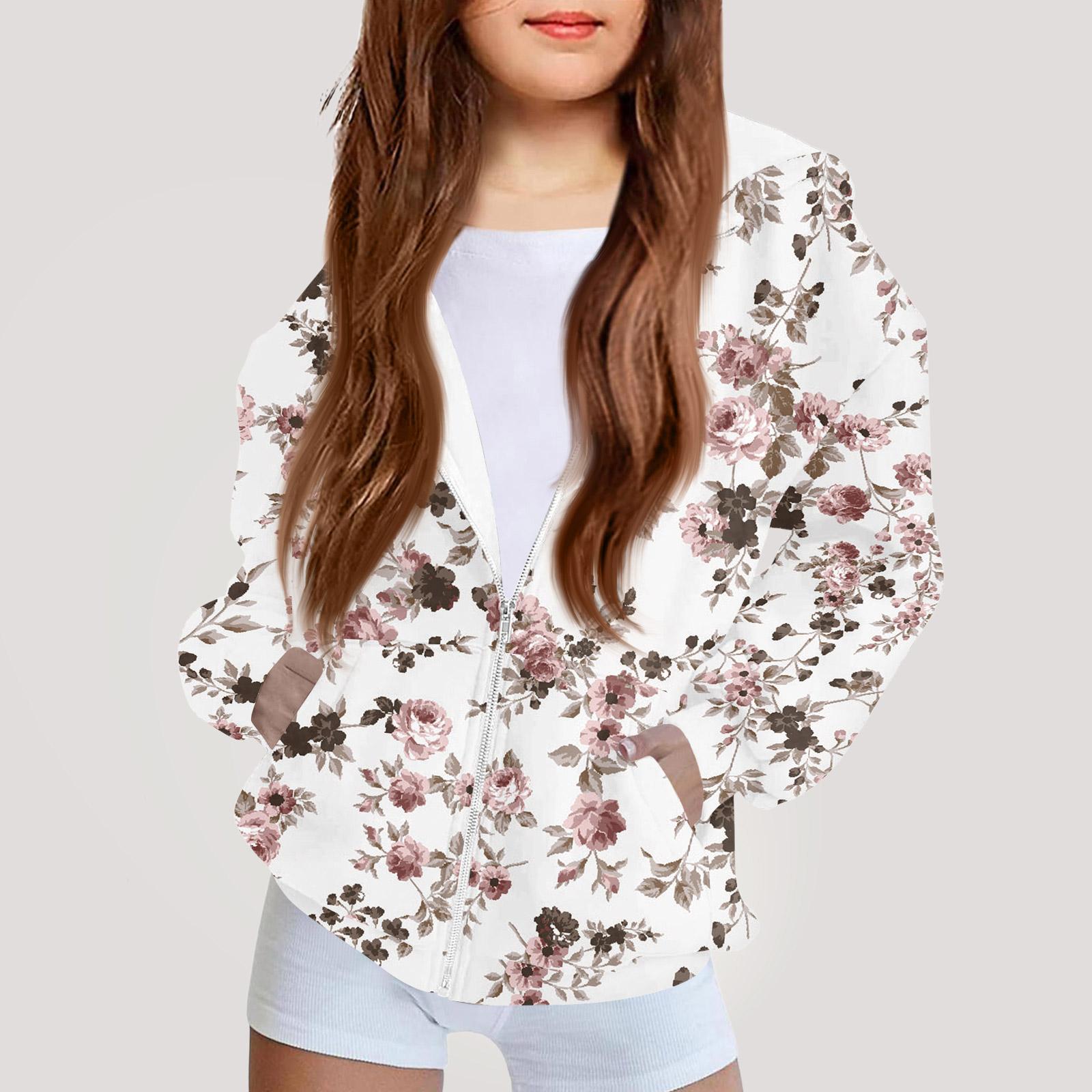 

Детская мода Принтованная толстовка с капюшоном с длинными рукавами Куртка-худи для девочек 160 белый