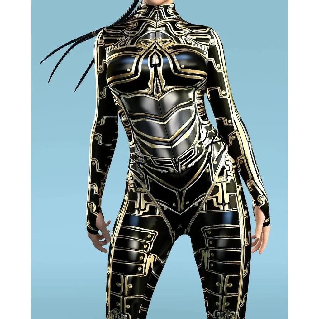 Unisex Cyber Punk 3D Digital Printing Halloween Party Role Play Outfit Women Men Cosplay Costume Carnival Jumpsuit