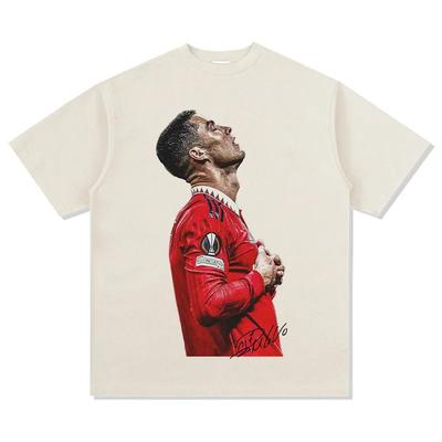 Camiseta Clásica de Celebración con Firma de Cristiano Ronaldo en el Manchester United, Unisex para Aficionados al Fútbol, Vintage, Algodón Oversize, Ropa Urbana