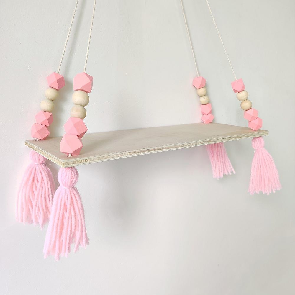Nordic Style Macaron Octagonal Bead Fringed Shelf Wall Hanging Children s Room Creative Home Decoration Board розовый
