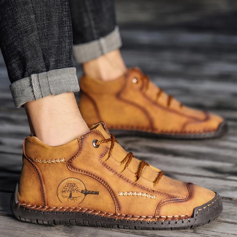 Herrenschuhe und Stiefeletten Herbst Handgefertigte Stiefel High-Top Flach Outdoor Arbeiter Freizeitschuhe Große Größe Board Schuhe