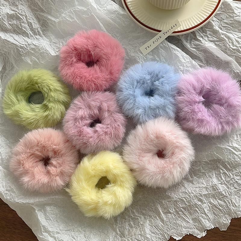 300pcs Soft Faux Fur Elastic Hair Bands Candy Color Hair Bun Maker Ponytail Holder Hair Scrunchies Women Girls Hair Accessories