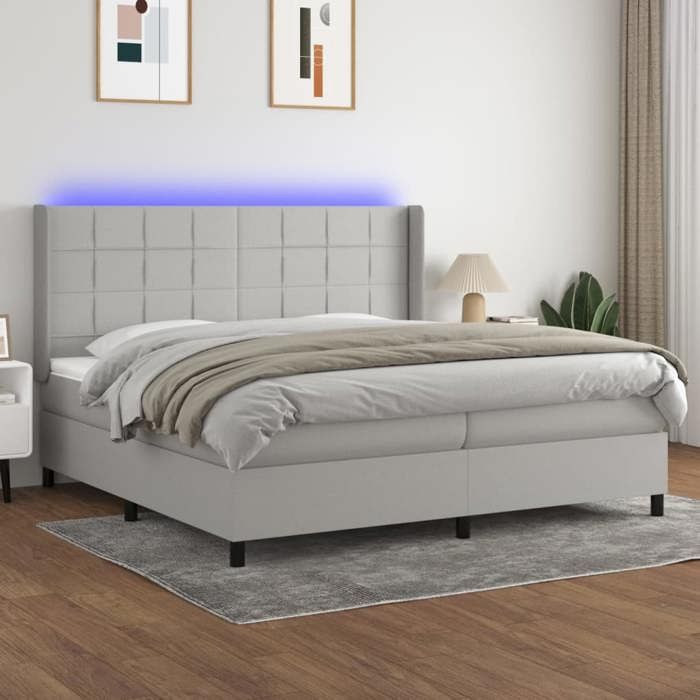 VidaXL Slatted Bed Base with LED Mattress, Upholstered Bed with Headboard, Double Bed, Bedroom Adult Bed, Modern, 3138341