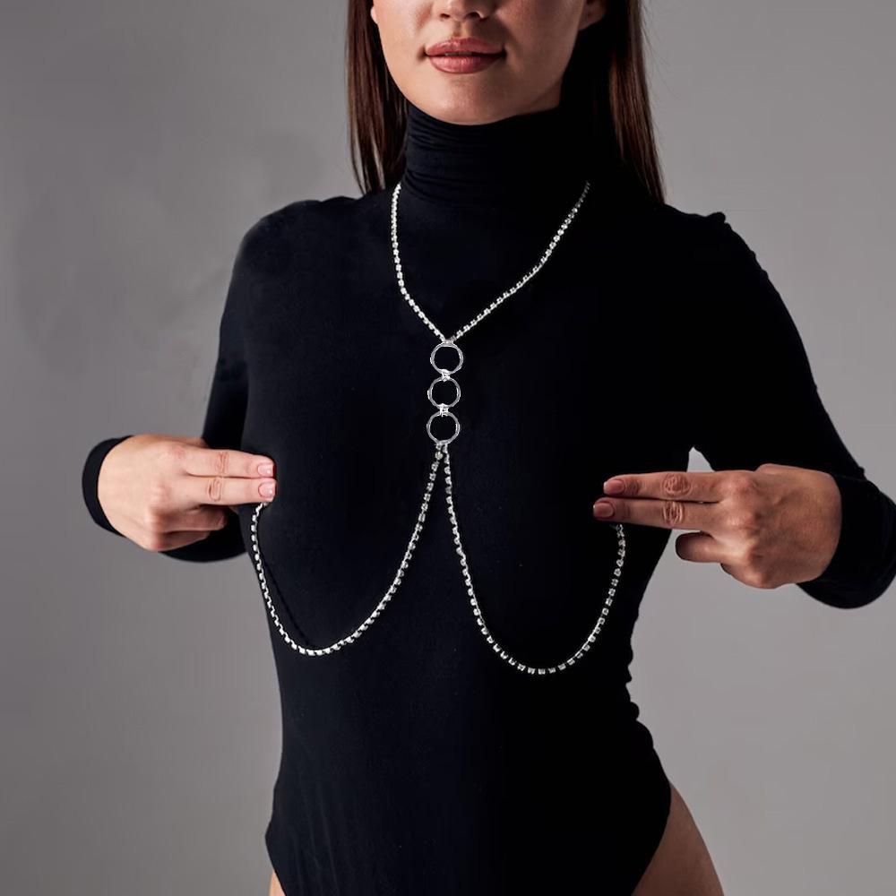 Round Sexy Tits Chain Body Chain Nightclub Bikini Rhinestone Breast Chain Body Chian
