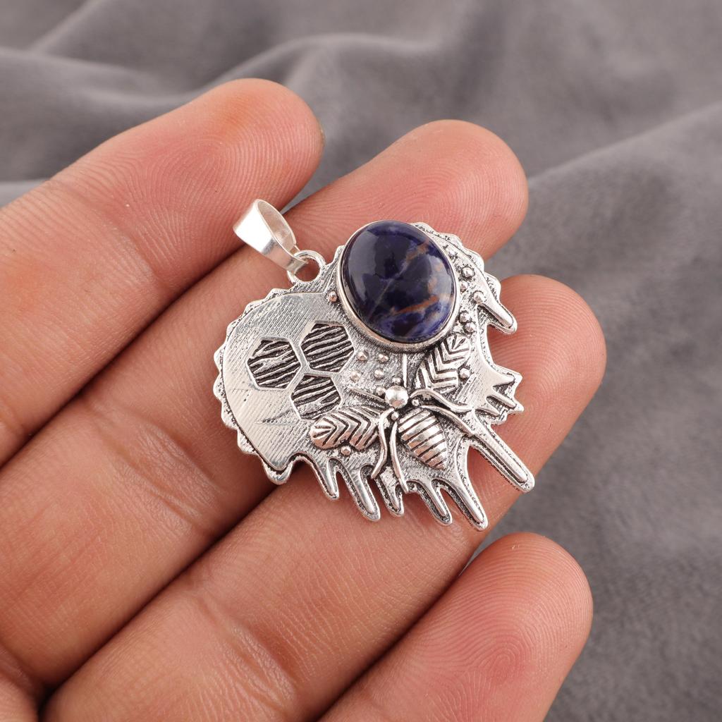 Sodalite Handmade Gemstone Pendant, 925 Solid Sterling Silver Pendant Antique Jewelry, Pendant For Engagement Gift