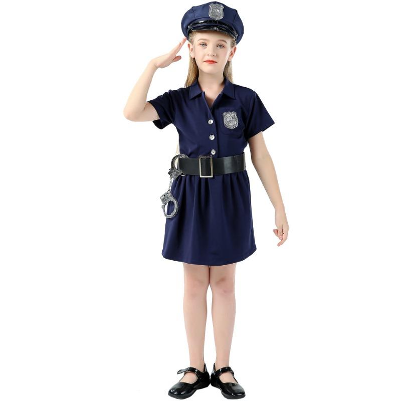 610,000 Halloween Children's Dress-up Clothing Police Uniform Boys and Girls Slim-fit One-piece Police Skirt Military Uniform