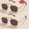 1/2pcs New Double Beam Metal Large Frame Polygon Sunglasses Fashion Women Men Sun Glasses Black Brown Mirror Eyewear UV400