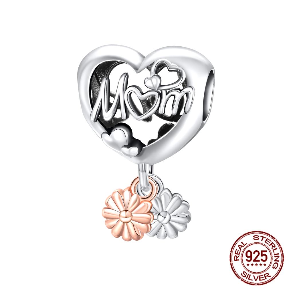 Copper Heart Shaped Daughter Mom Charm Beads Fit 4Mm Hole Diameter Bracelets Fine Diy Mother'S Day Jewelry Gift