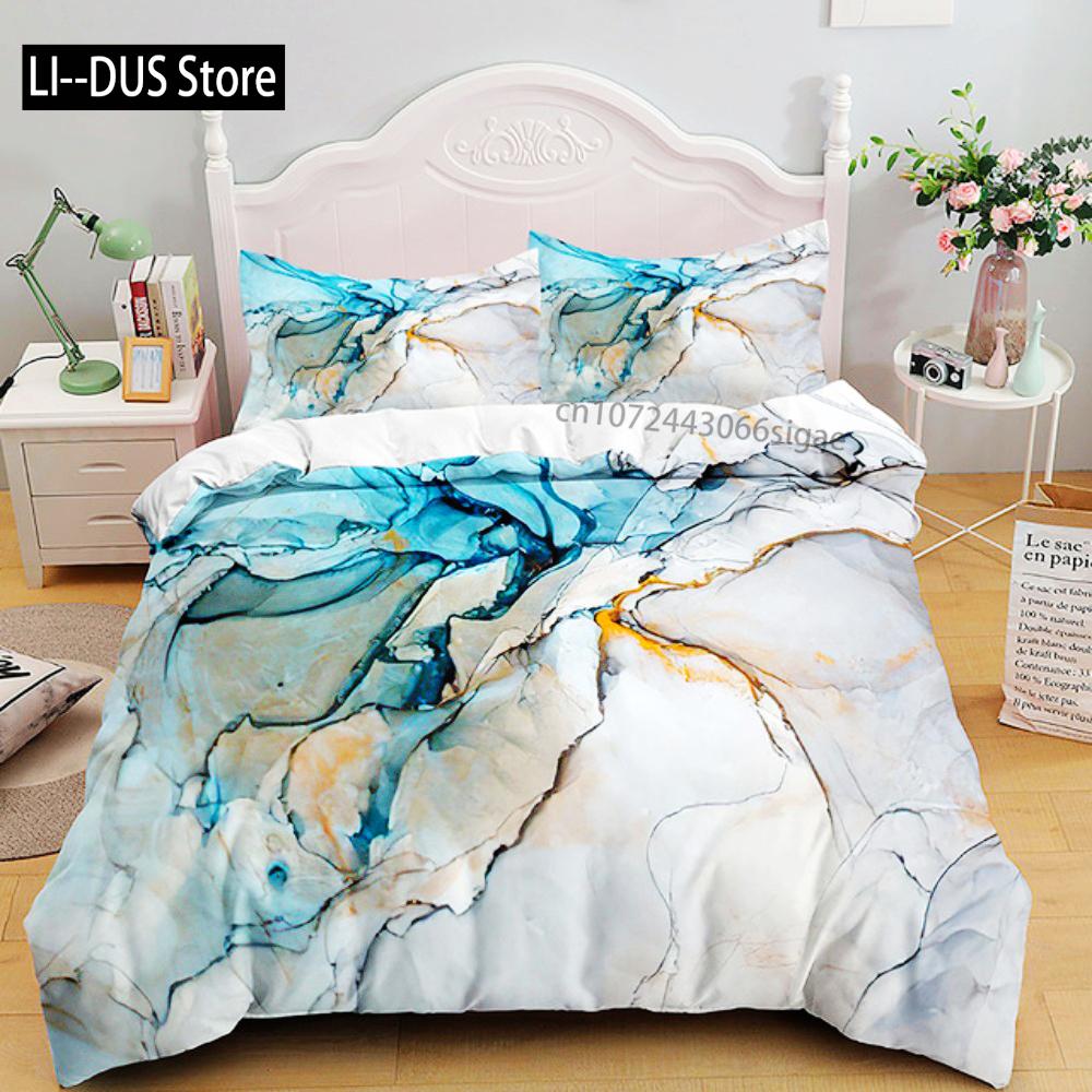 Luksusowy Czarny Marmur Zestaw Pościeli 3D Zestaw Poszwy na Kołdrę Pojedynczy Podwójny Twin Pełny Rozmiar Nastolatki Dorośli Pościel Miękki Poliester Pościel