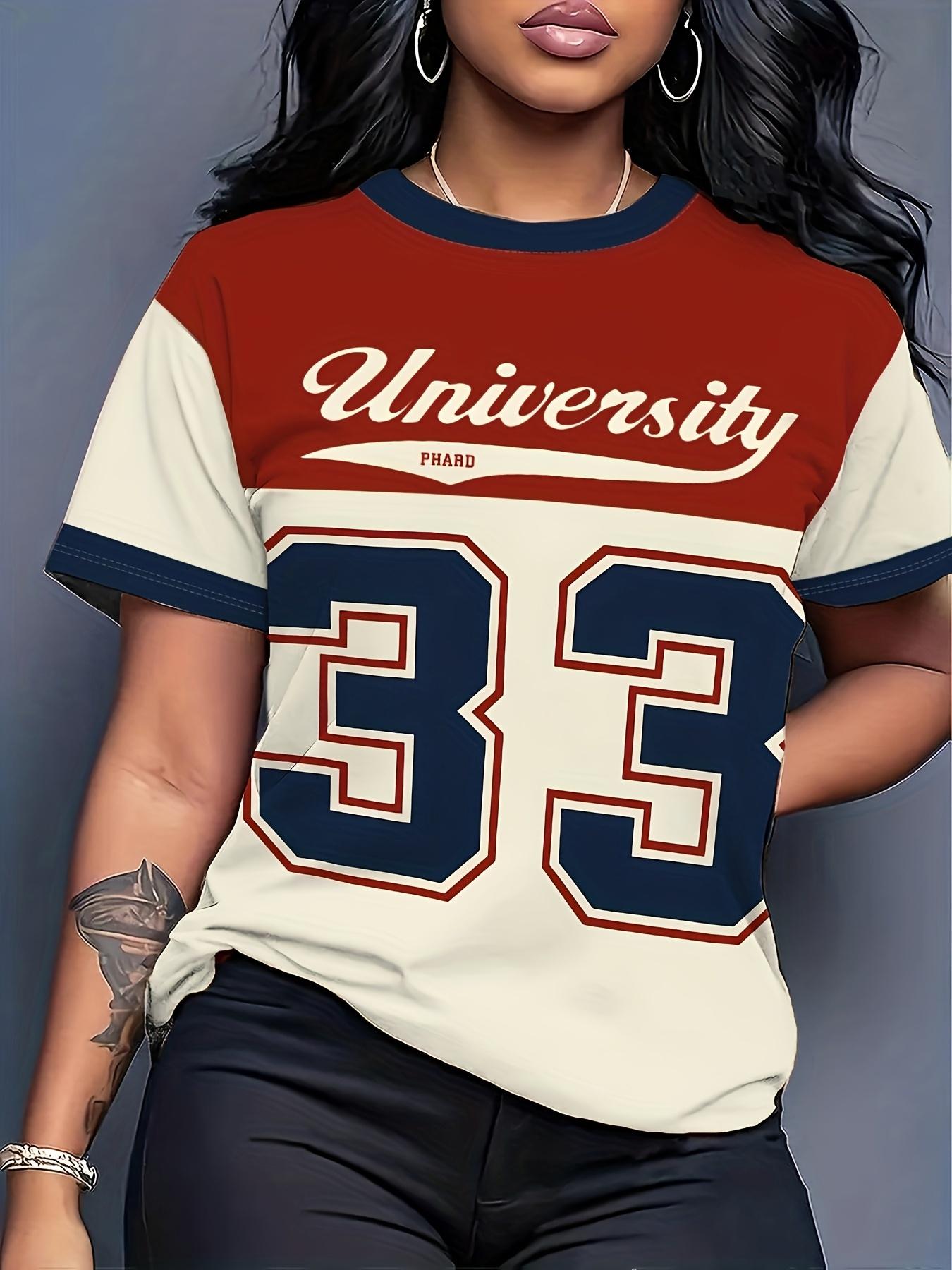 

Women S University No. 33 Color-Block Retro Style Short Sleeve T-Shirt Daily Summer Women S Round Neck Short Sleeve Top S дубильна кора