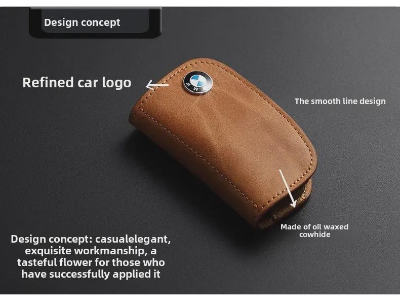 Genuine Leather Key Cover for BMW & Mercedes-Benz - Oil Wax Cowhide Protective Case