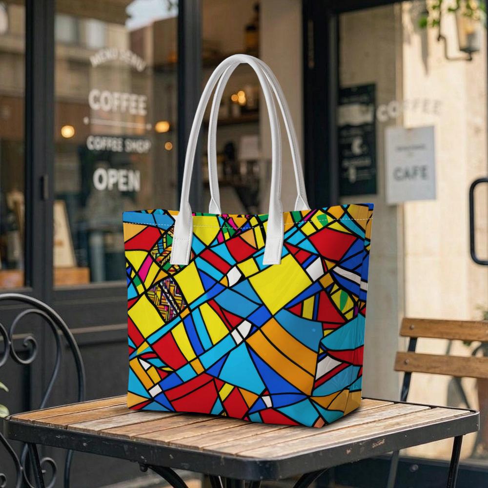 Geometric Mosaic Print Tote Bag Fashion Daily Casual Large Capacity Shoulder Handbag for Outdoor Shopping