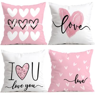 4pcs Pink Love Text Design Cushions Pillowcase Polyester Cushion Cover Throw Pillow Pillowcover Home Car Sofa Decor