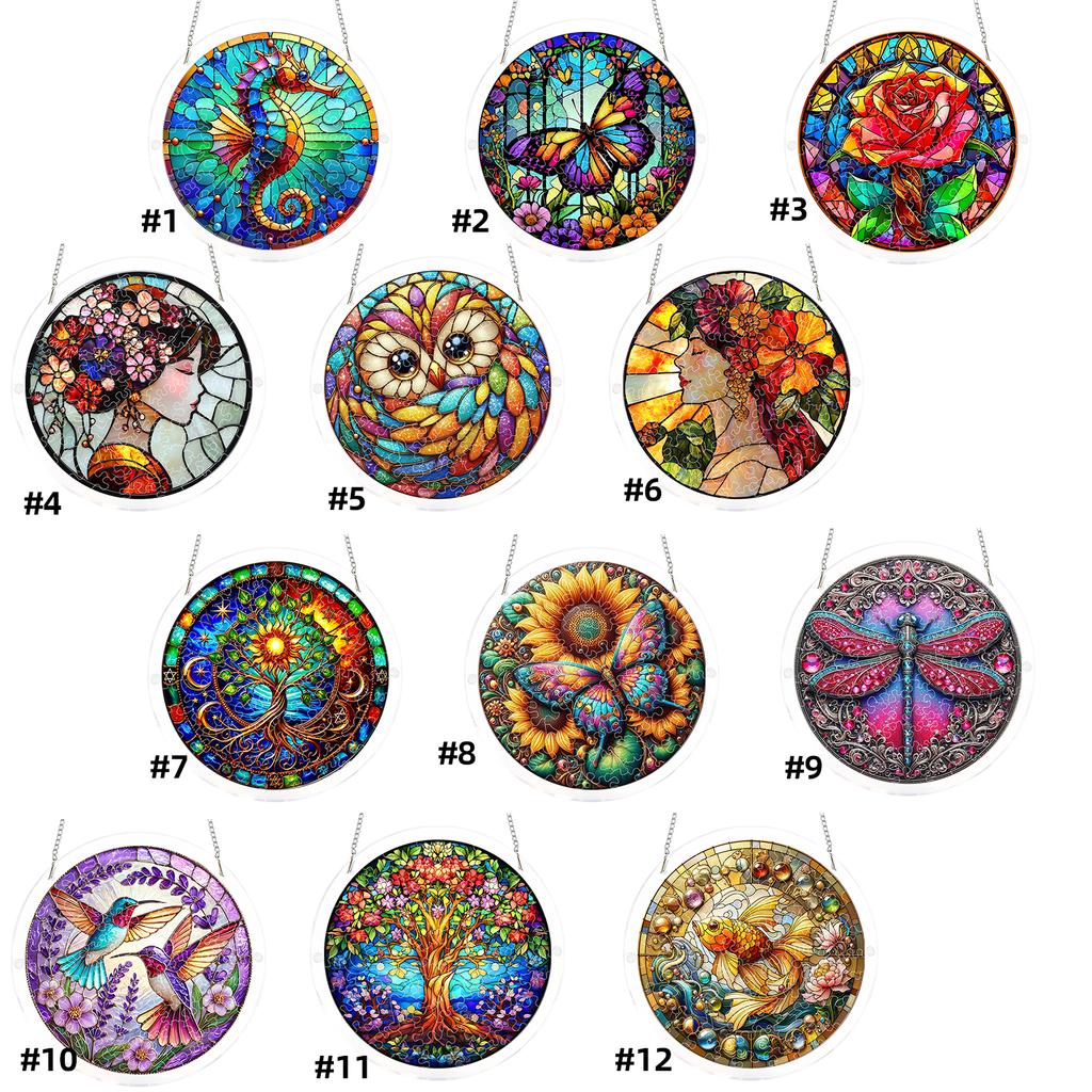 Acrylic Puzzle Window Hanging with Hanging Chain Elegant Suncatcher Kit Non-Fading UV Print Window Ornament for Room Wall Art