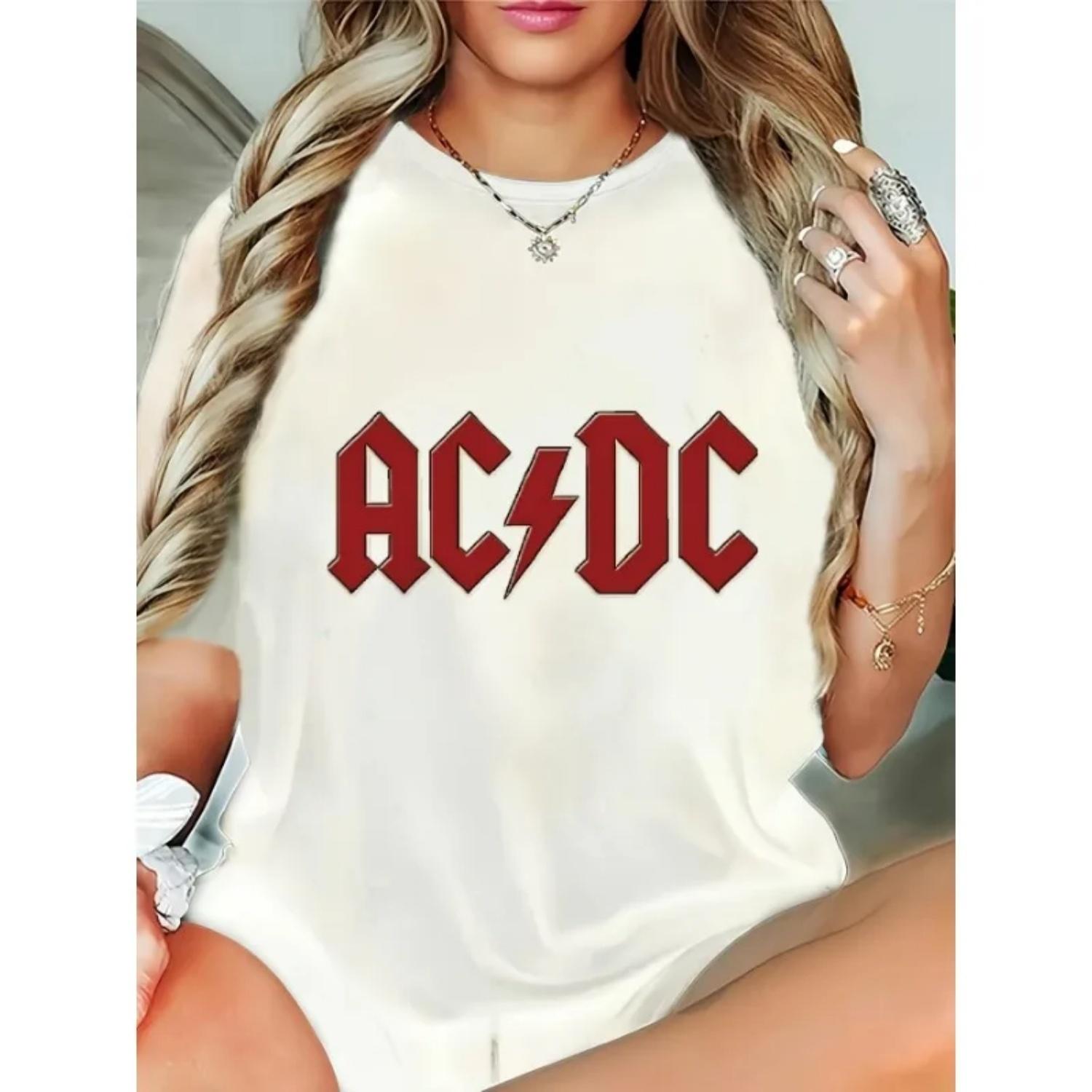 

2025 Новая женская футболка ACDC Рок-группа Короткий рукав Хлопковые футболки Высококачественный бренд Футболка Унисекс Летние Y2k Топы Уличная одежда S белый
