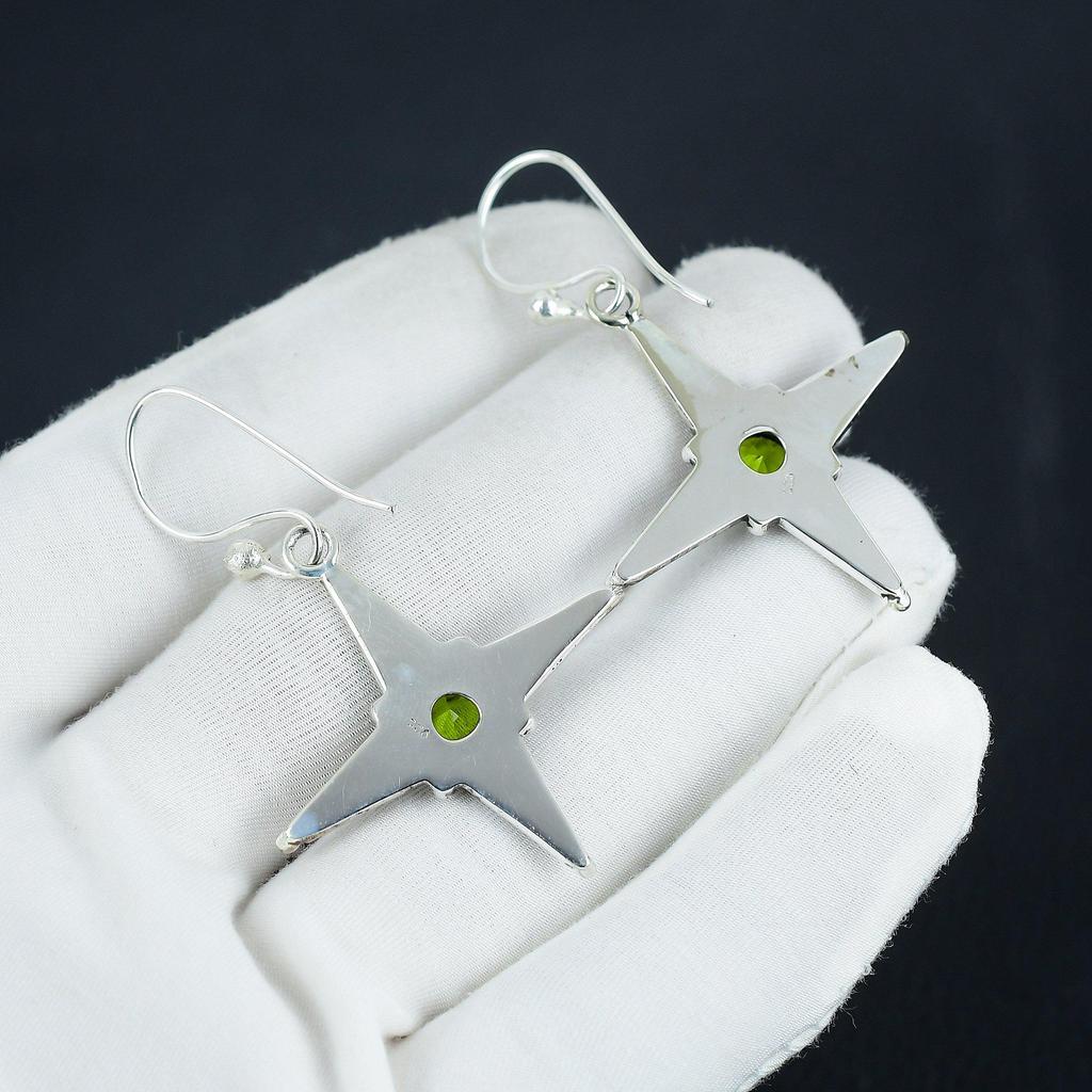 Amazing Peridot Gemstone Star Shape Earrings, 925 Sterling Silver Earring, Handmade Boho Silver Jewelry Dangle Earrings, Anniversary Gift