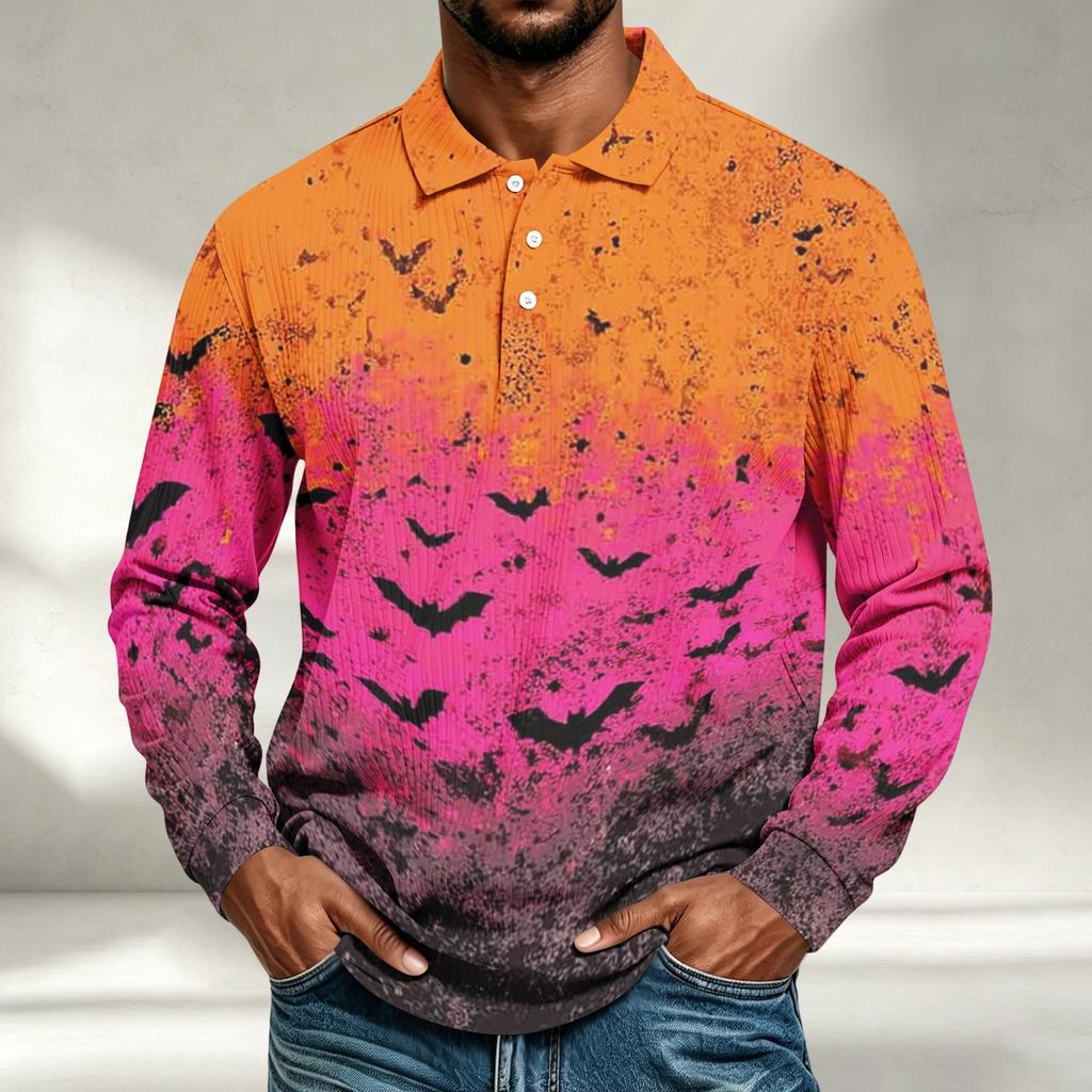 Men's Long Sleeve Shirt Halloween Print Loose Fit Casual Top