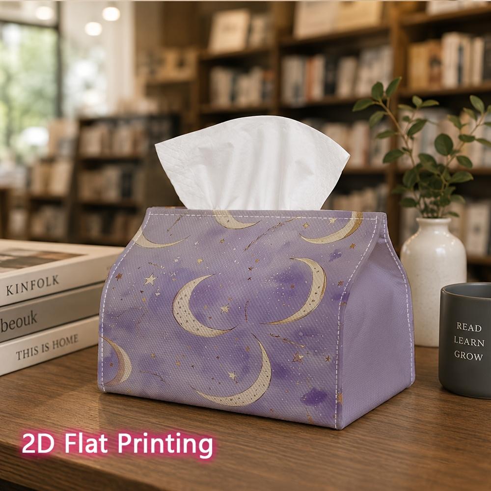 1pc, 2D Flat Printing, Tissue Box with Moon And Stars Pattern, Suitable for Napkin Storage in Cars, Kitchens, And Restaurants, Home Decoration Desktop