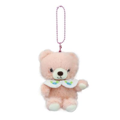 Takeoff Baby Bear Drop Plush Keychain - Retro Pastel-colored Bear with Cute Flower Embroidery On the Collar - Pink