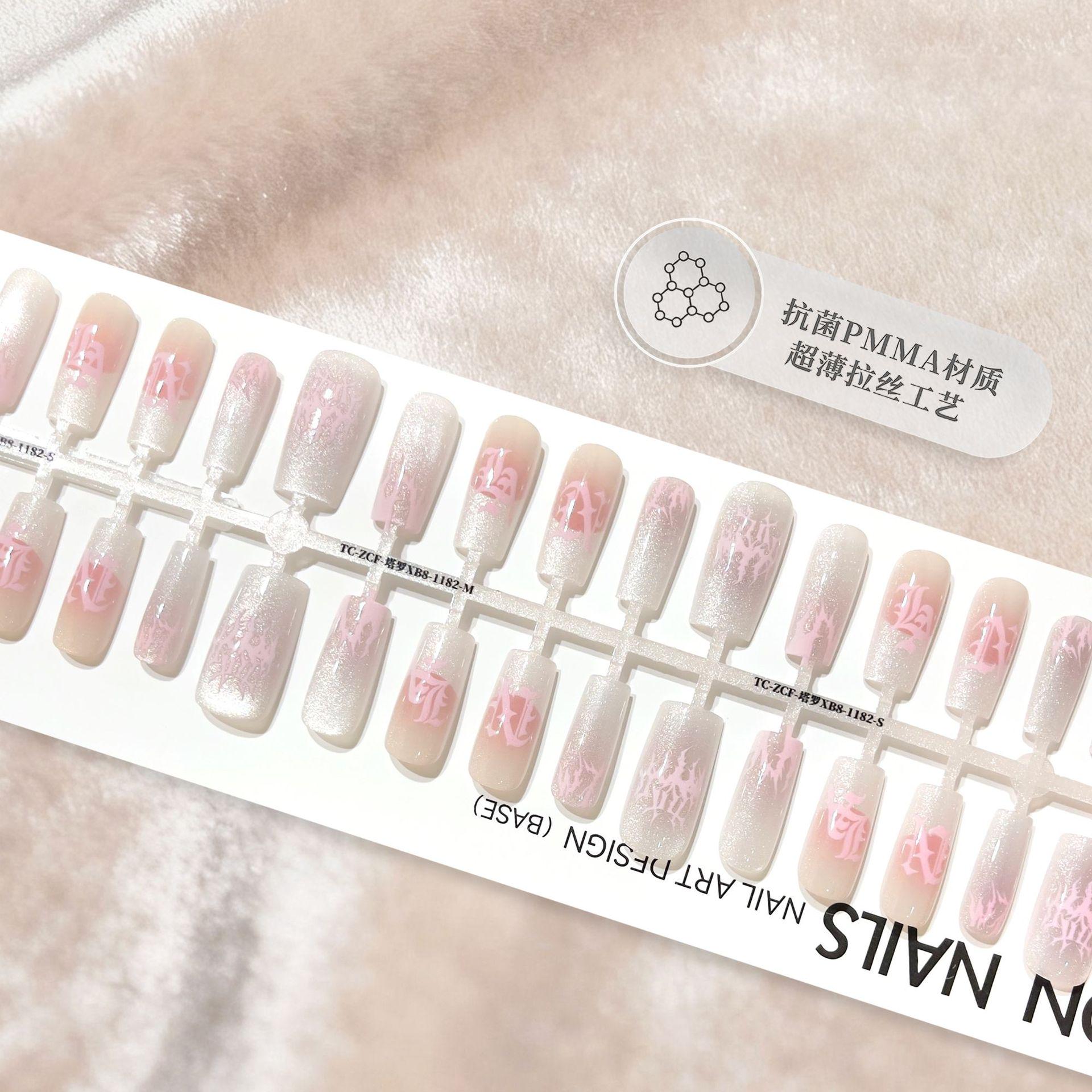Gothic Sweet Cool French Chinese Style New Year Ready-to-Wear False Manicure Tips.