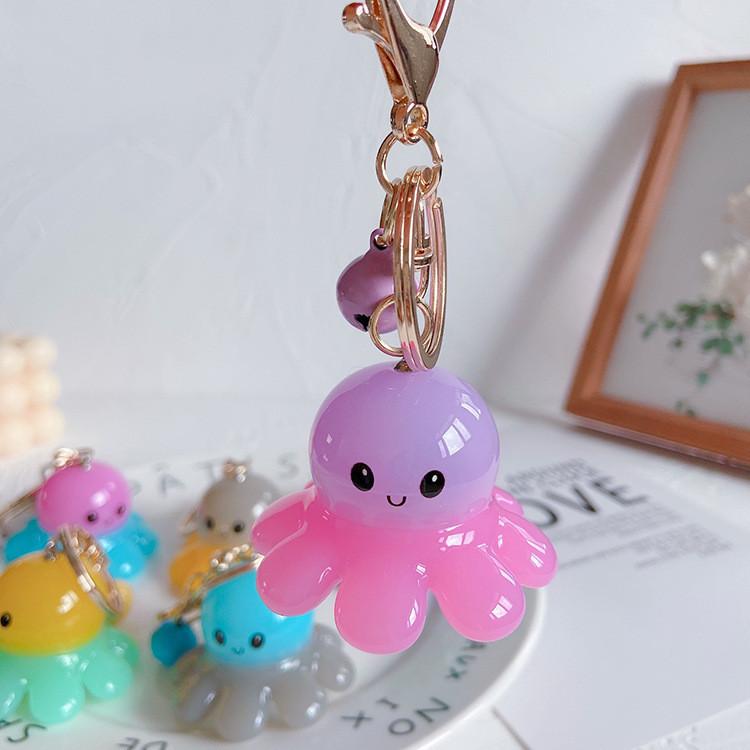 Cute Octopus Keychain With Colorful Acrylic Pendant Metal Material Unisex Style