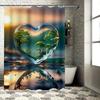 Heart-Shaped Landscape Shower Curtain - Waterproof, Mildew-Resistant, Machine Washable for Romantic Bathroom Decor