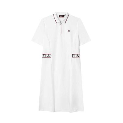 Breathable Polo Neck Fashion Casual Short Sleeve Dress Women Dresses Standard-White F11W121340F-WT