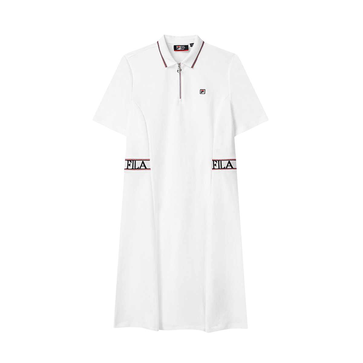 

FILA Breathable Polo Neck Fashion Casual Short Sleeve Dress Women dresses Standard-White F11W121340F-WT S