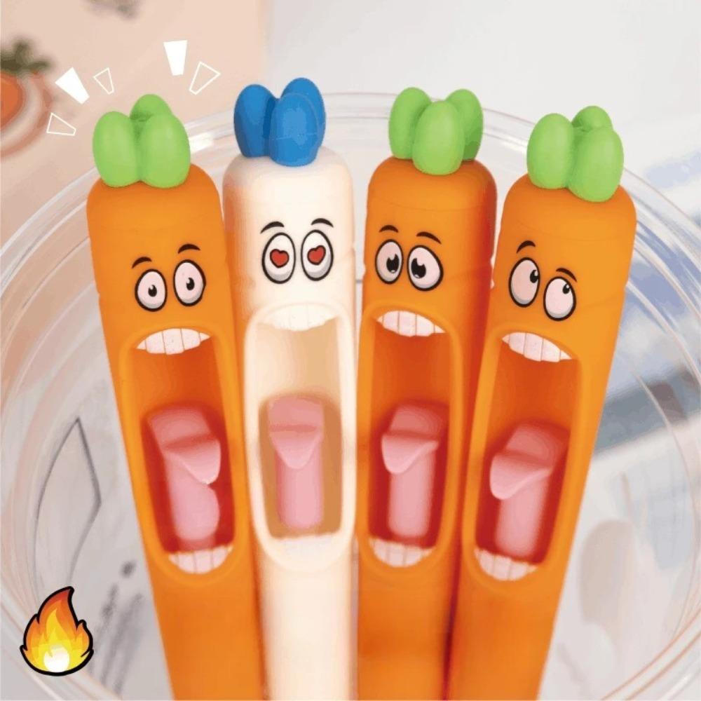 4PCS Confused Carrot Carrot Shaped Gel Pen 0.5mm Retractable Tongue Refill Funny and Fun Decompression Pen School Stationery