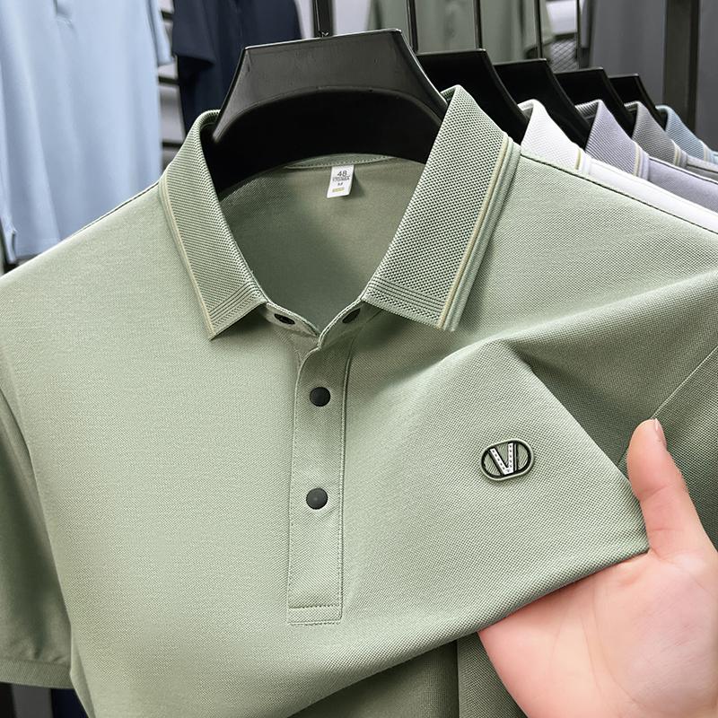 

Чоловіча футболка-поло з лацканами, коротким рукавом, літня, з вишуканим принтом, модна, для бізнес-кежуал, стильний чоловічий одяг XL зелений