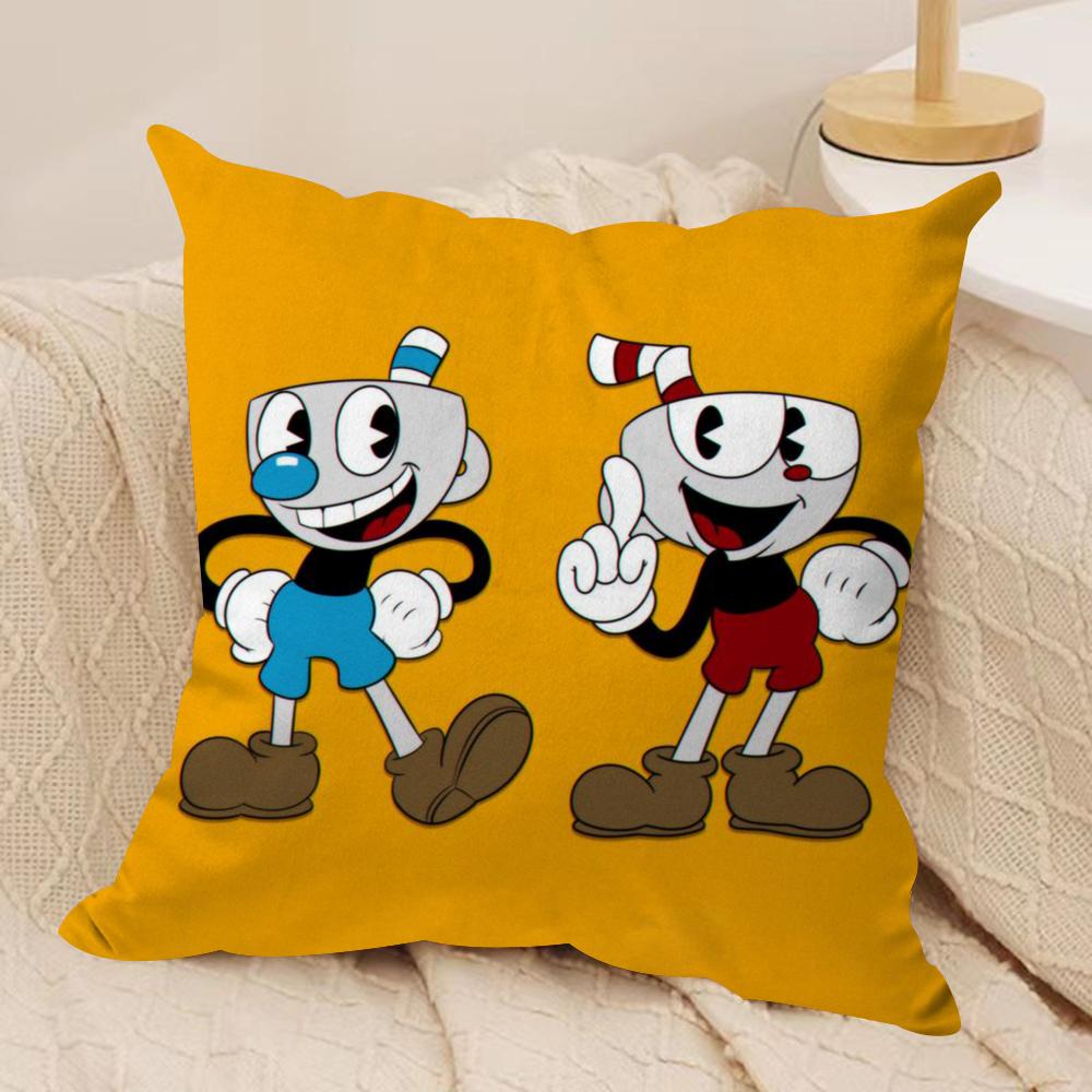 Game CCupheadS Cushion Cover Silky Short Plush DoubleSided Printed Pillow Case for Sofa All Seasons Home Decor Gift