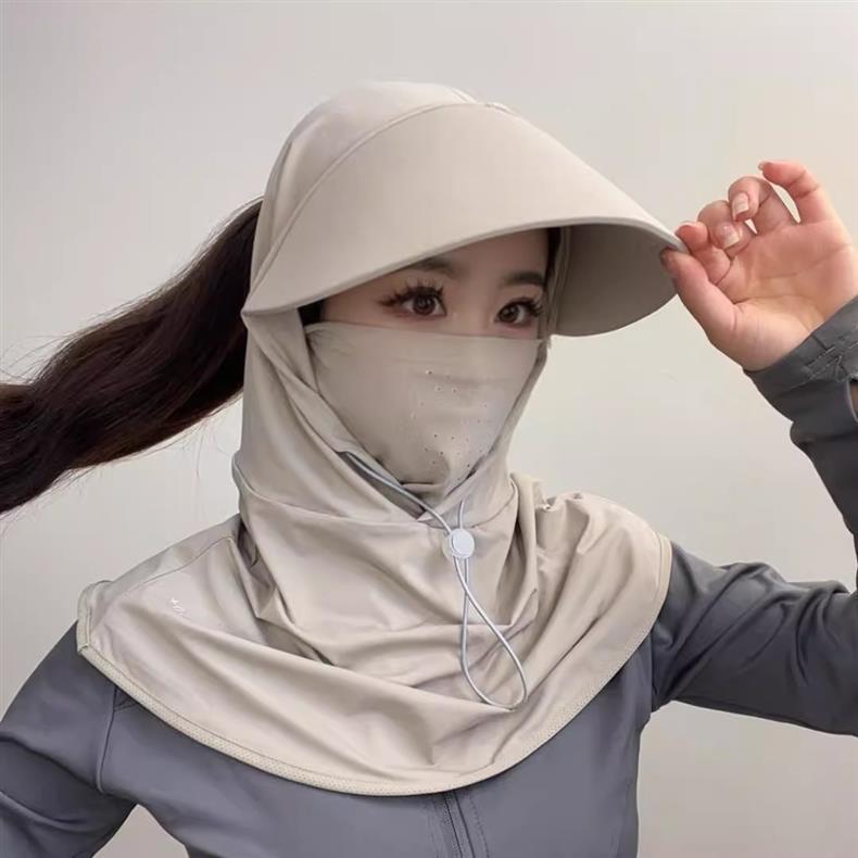 Full face sun protection,large brim, shawl, sun hat, women's neck protection, integrated anti-ultraviolet face protection,fisherman's exposed ponytail