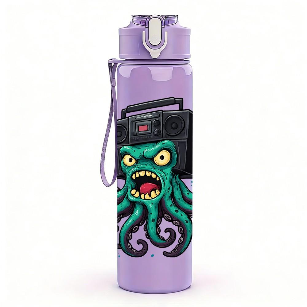 1PC Octopus Monster Pattern 750ml Color Plastic Sports Water Bottle Leakproof Flip Straw Lid Suitable for Sports Office Home Use
