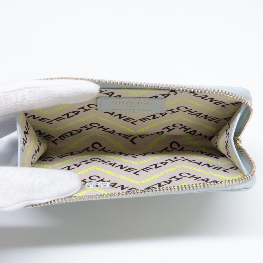 CHANEL Excellent Condition AP4257 Caviar Skin CC Logos Zip Wallet Fragment Case Card Case coin purse Light Blue/Light Gold HardwareUsed