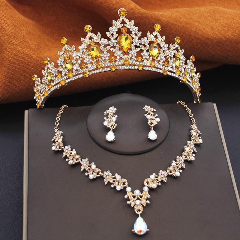 Gorgeous Bridal Jewelry Sets Women Tiara Crown and Earring Necklace Set Princess Girls Wedding Dress Costume Accessories