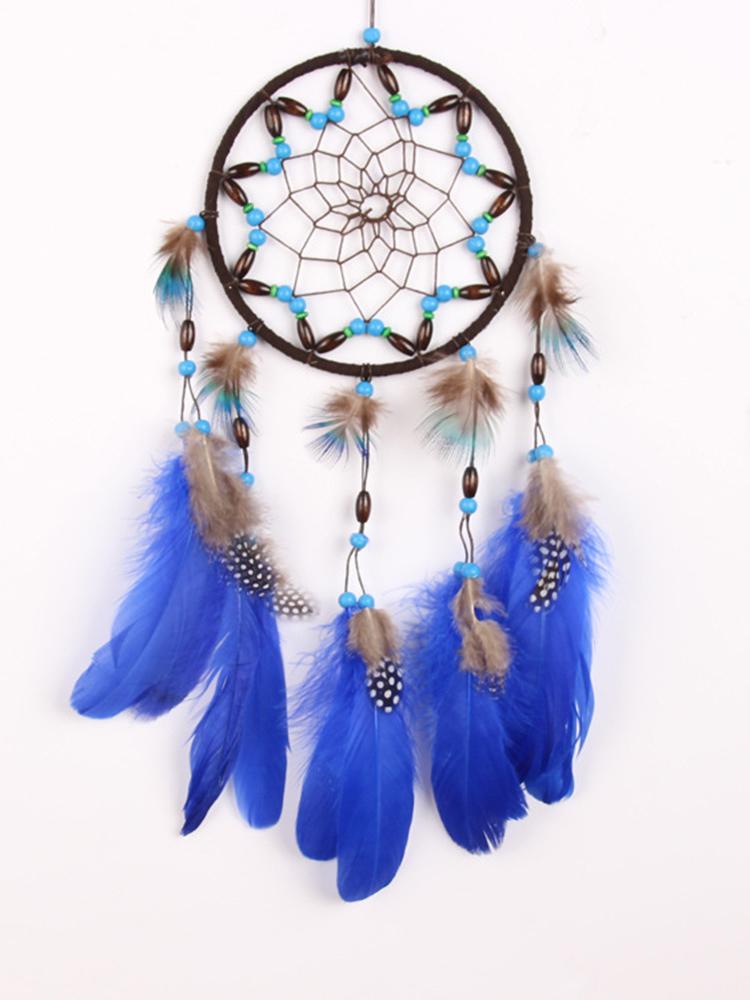 Creative Blue Feather Dream Catcher Wind Chime Hand-woven Car Pendant Holiday Birthday Gift Garden Bedroom Home Hanging Ornament