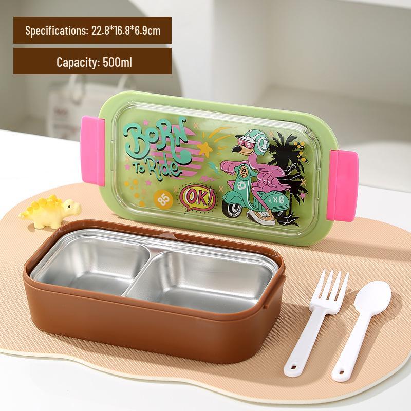 Cartoon Student Lunch Bento Box - Large Capacity, Microwaveable with Divider and Buckle