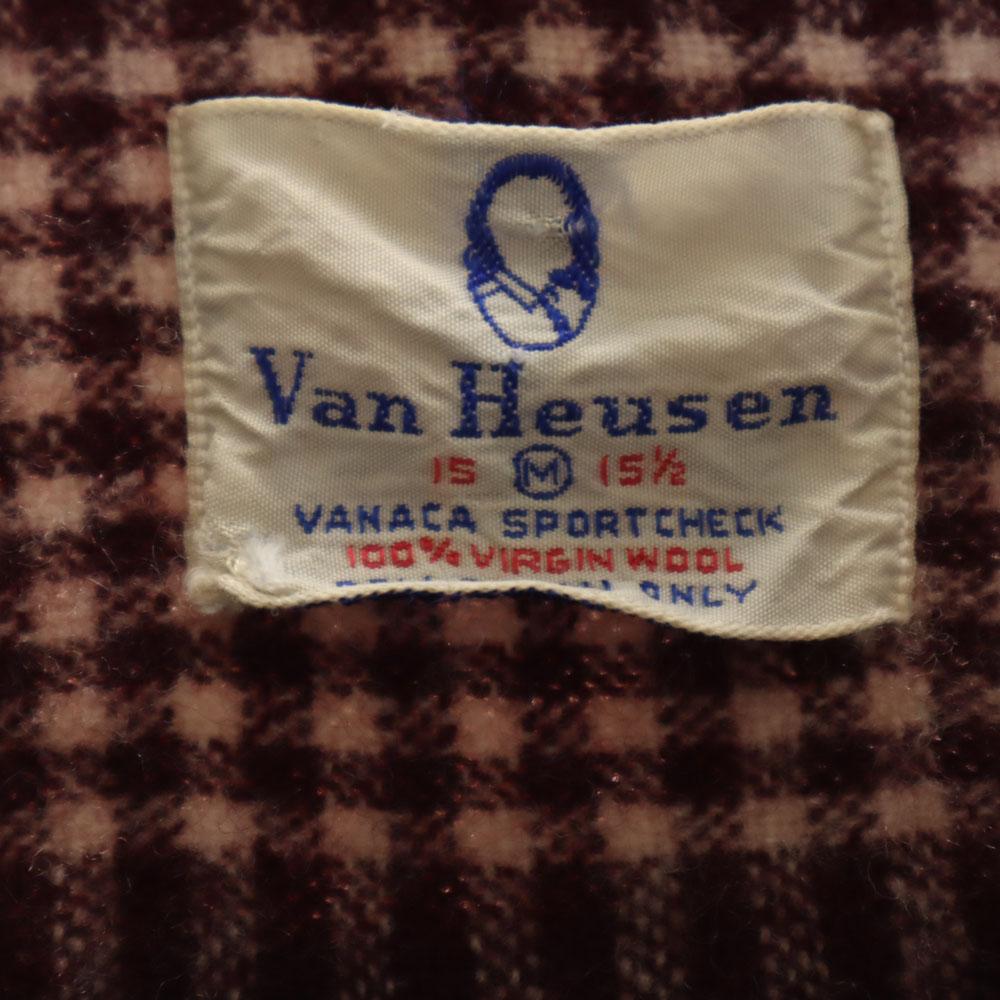 VAN HEUSEN 50. léta 60. léta Límec na rozepínání Vintage krabicová silueta Kostkovaný vzor Dlouhý rukáv Košile s límcem na rozepínání Pánská Použitá