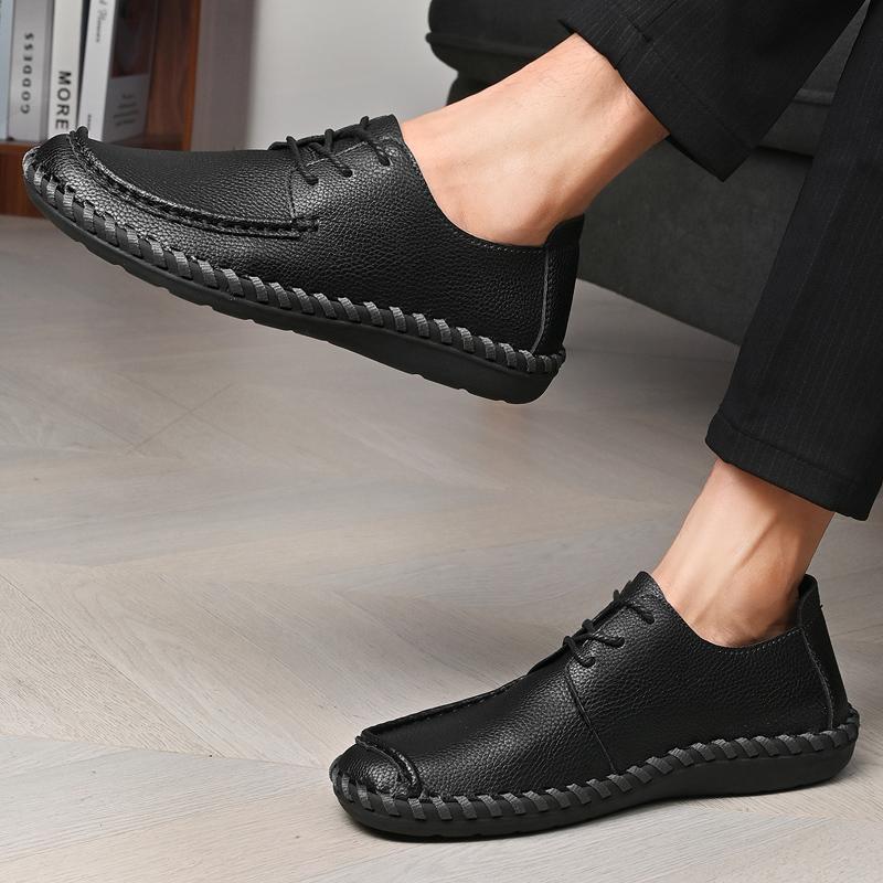 Summer High-quality Men Casual Shoes Leather Outdoor Walking Lace-up Sneakers Fashion Male Leisure Vacation Soft Driving Shoes