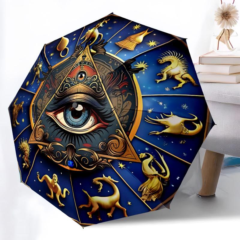 1pc Astrology Zodiac Automatic Folding Umbrella Compact Lightweight Travel Umbrella with 8-Rib Sturdy Frame, Windproof & Self086