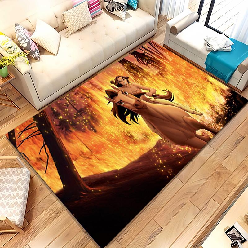 Cartoon Spirit Riding Free Horses Living Room Non-Slip Area Rug Soft Carpet for Bedroom Kids Playroom Sofa,Home Decor Doormat