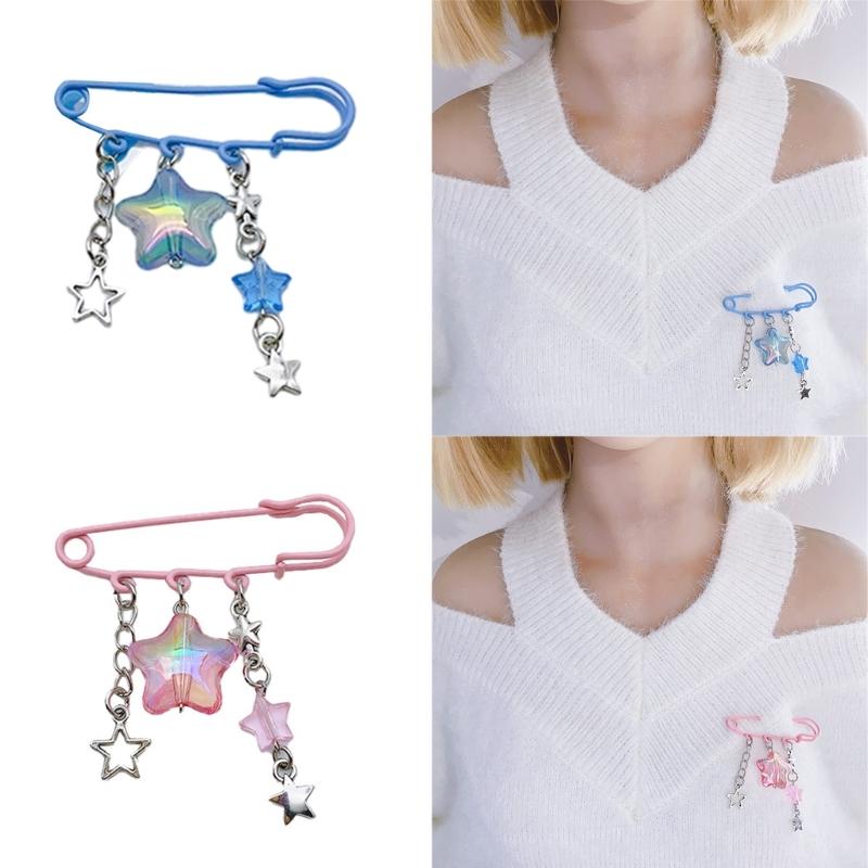 Unique Sweater Shawl Clip Star Fringe Brooch Pin Colorful Starry Breastpin for Shirt Fashionable Collar Safety Pins