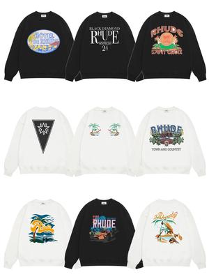 Neuer Herren RHUDE Buchstabendruck Lockerer Frottee Kapuzenpullover mit Rundhalsausschnitt
