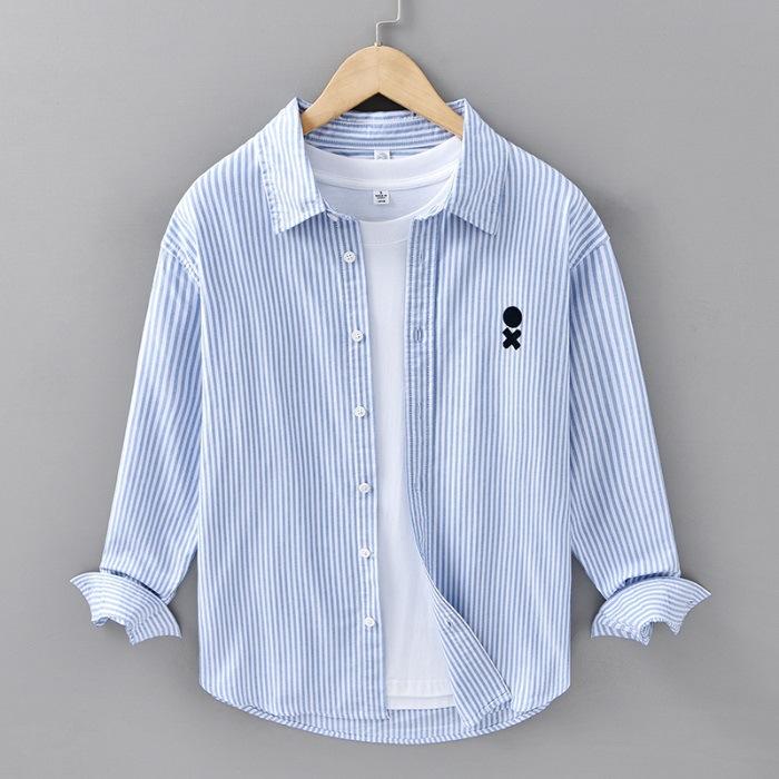 Spring New Striped Shirt Men's Trendy Long-sleeved Loose Casual Versatile Top Pure Cotton Shirt