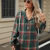 Oversized Hooded Sweatshirt Women with Plaid Pattern & Button Detail, Long Sleeve Casual Pullover for Fall Winter - S to XXL