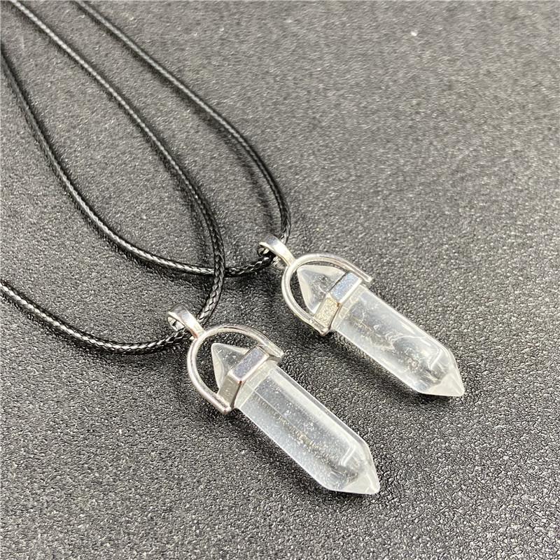 Agate Bullet & Rose Quartz Double Point Pendant Necklace