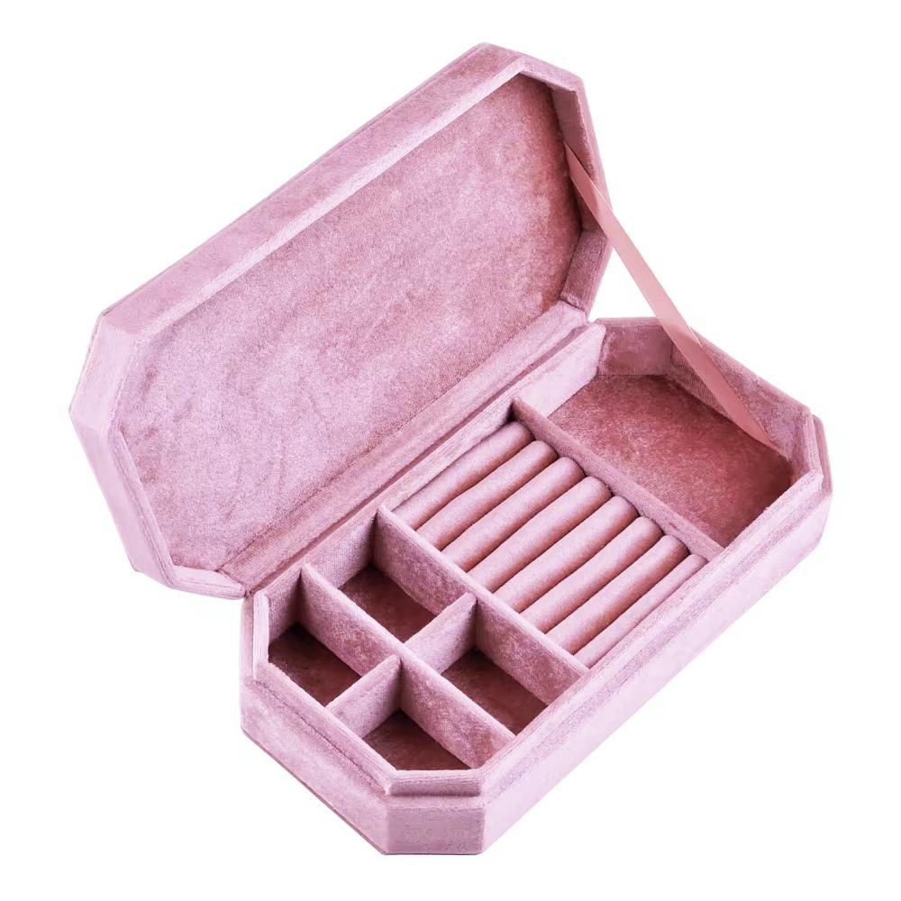 New Octagonal Luxury Velvet Jewelry Box Multi-Compartment Portable Travel Ring Earrings Necklace Jewelry Storage Box Custom Logo