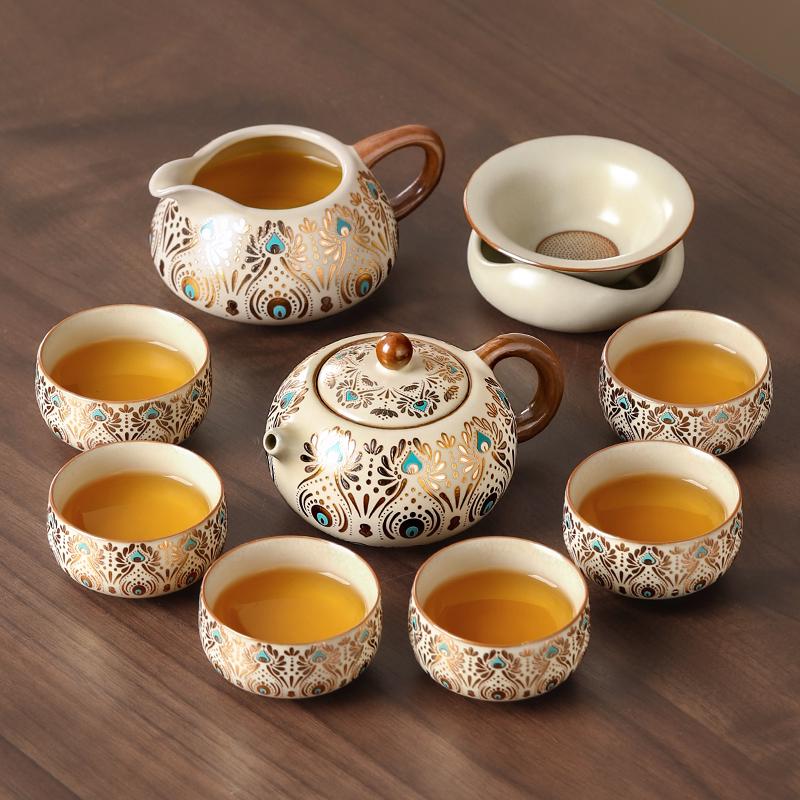 Ru Kiln Kung Fu Tea Set: Light Luxury Teapot, Teacups & Brewing Tray