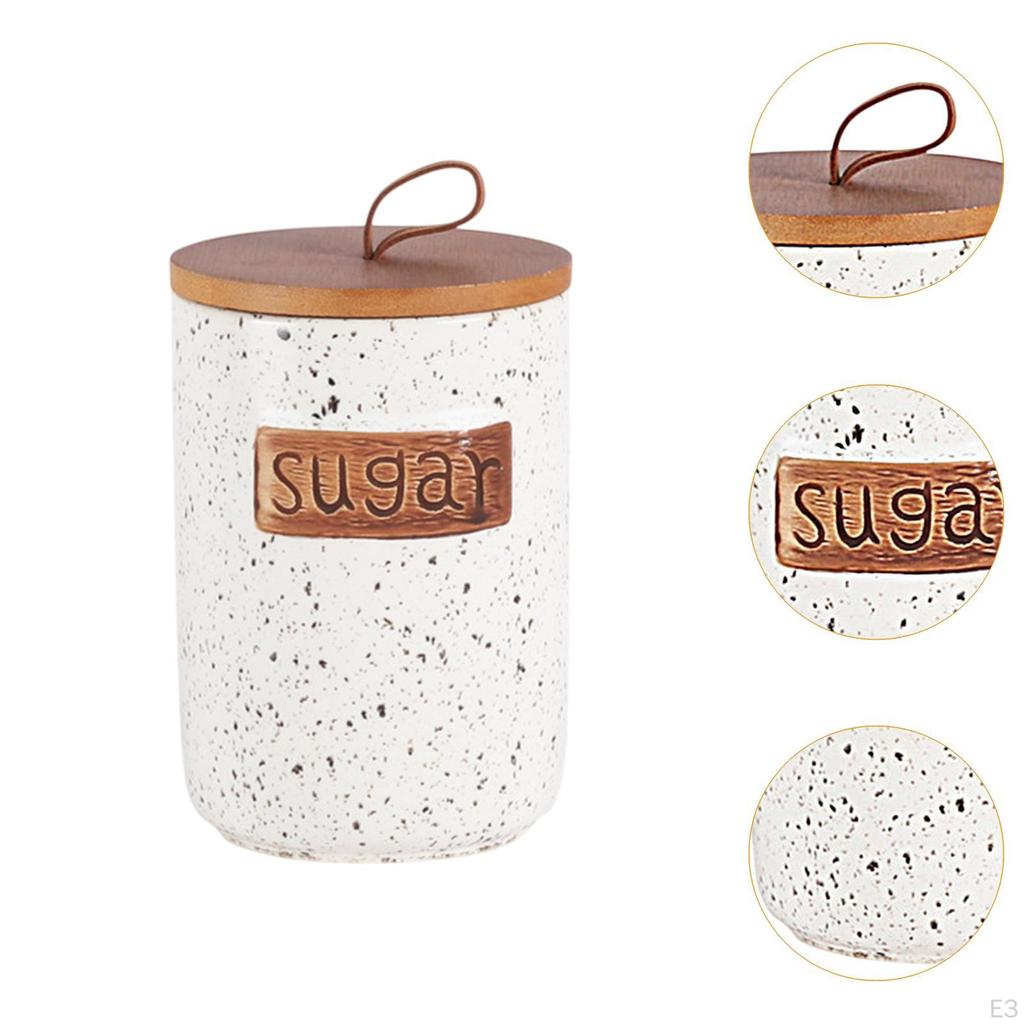 Airtight Ceramic Canister with Wooden Lid for Kitchen And Pantry