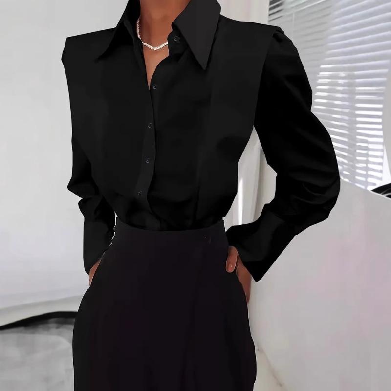 TIFICY Camicette e camicie con collo a polo a maniche lunghe con stampa tinta unita primavera autunno moda casual da donna